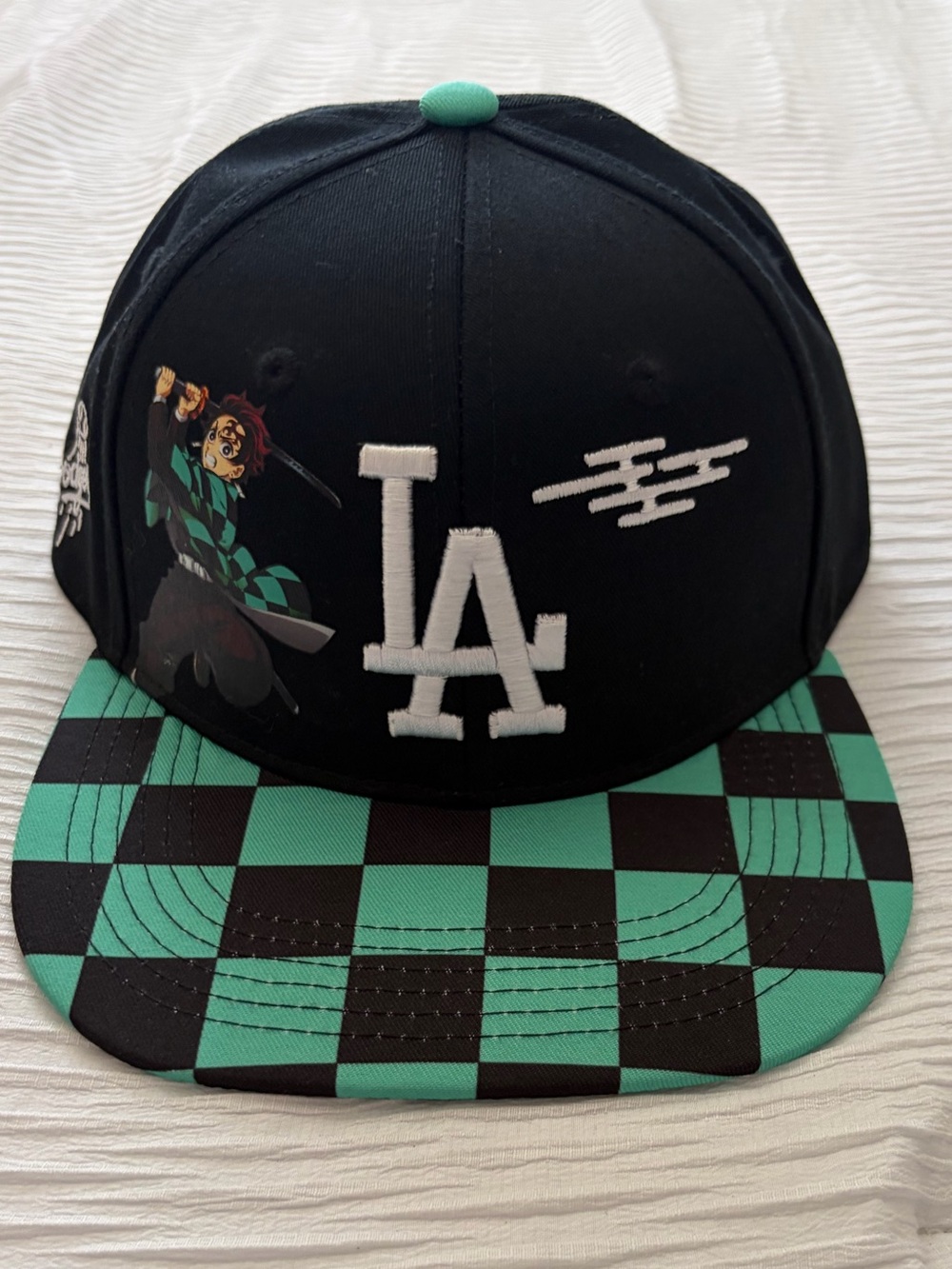 LA Dodgers “Demon Slayer” Anime Checkerboard Baseball Cap in Black & Teal